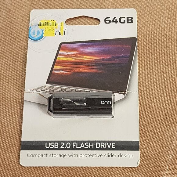 Onn USB 2.0 64GB Compact Storage with Protective Slider Design Flash Drive - Picture 1 of 16